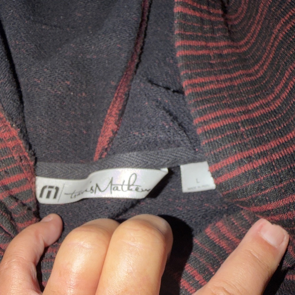 Travis Mathew Hoodie Mens large striped Henley Lightweight Pullover Sweatshirt - Picture 3 of 6